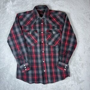 Five Brother Heavy Flannel Pearl Snap Shirt Plaid Men's M Red Black